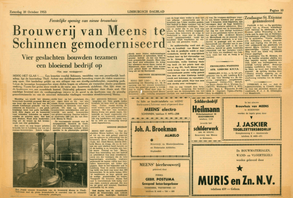 ALFA Bier - krant 1953 Limburgsch Dagblad