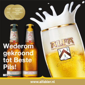 Alfa Edel Pils en Alfa Krachtig Dort dubbel goud European Beer Challenge 2024