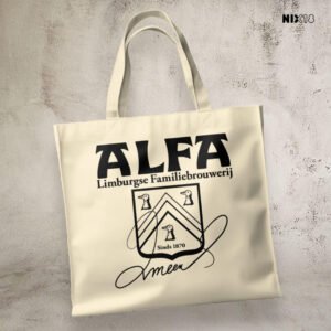Alfa Bier tas van 100% katoen met Alfa Meens logo - draagtas voor boodschappen
