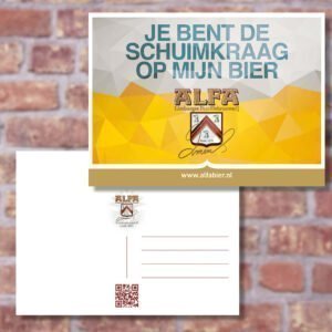 Alfa Bier ansichtkaart met de tekst "Je bent de schuimkraag op mijn bier"